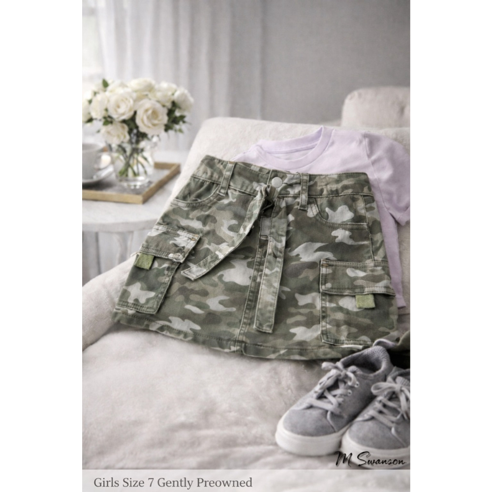 Justice Green Camouflage Skort | Girls Size 7 | Cargo Style Stretch Skort